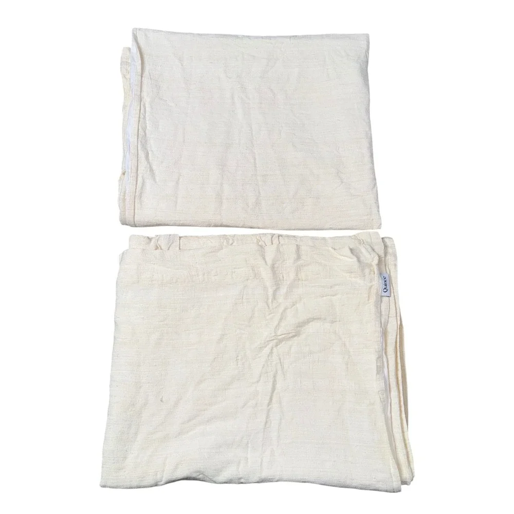 Quince Raw Silk Curtain Panel Pair 48x84 Off-White Excellent Cotton Lined Luxury